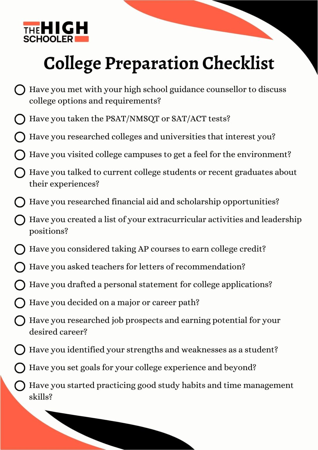 Printable College Preparation Checklist For High School Students [PDF ...