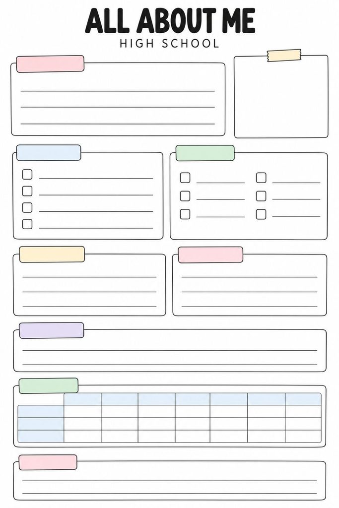 All About Me High School Worksheet