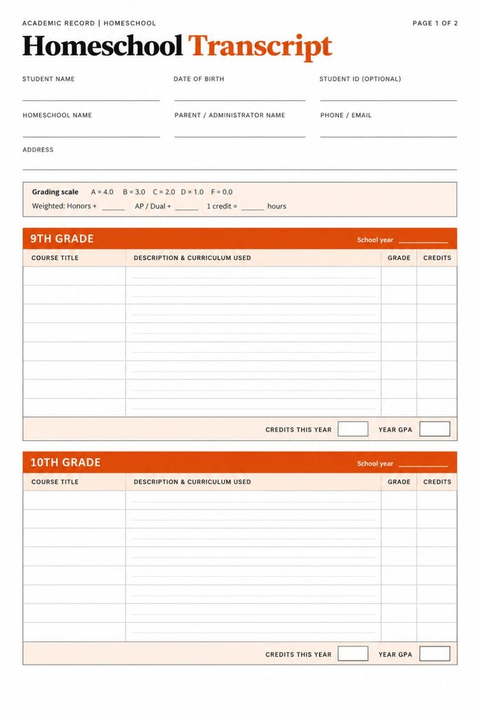 Blank High School Transcript Template