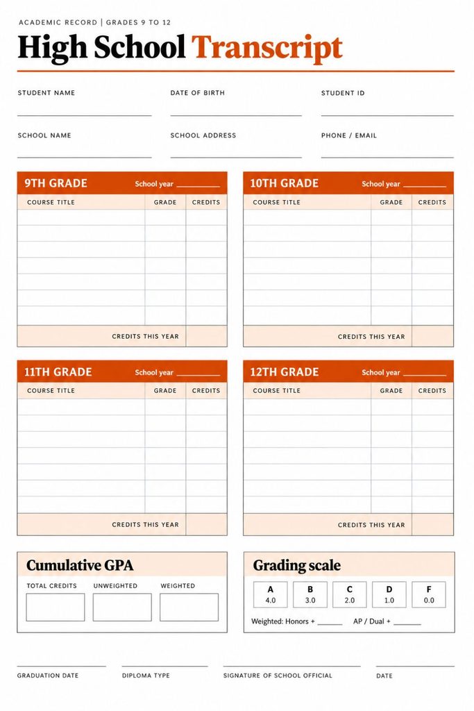 Blank High School Transcript Template