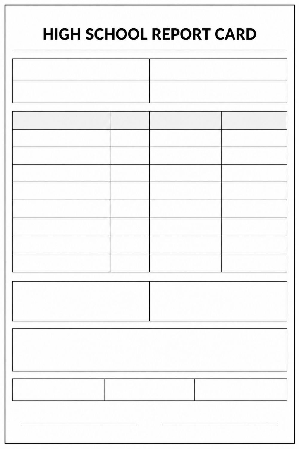 Printable High School Report Card Template